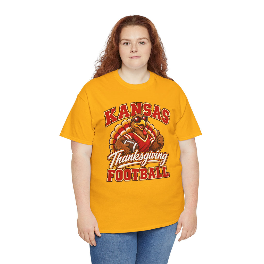 Kansas Thanksgiving Football T‑Shirt — Turkey Mascot Holiday Game Tee