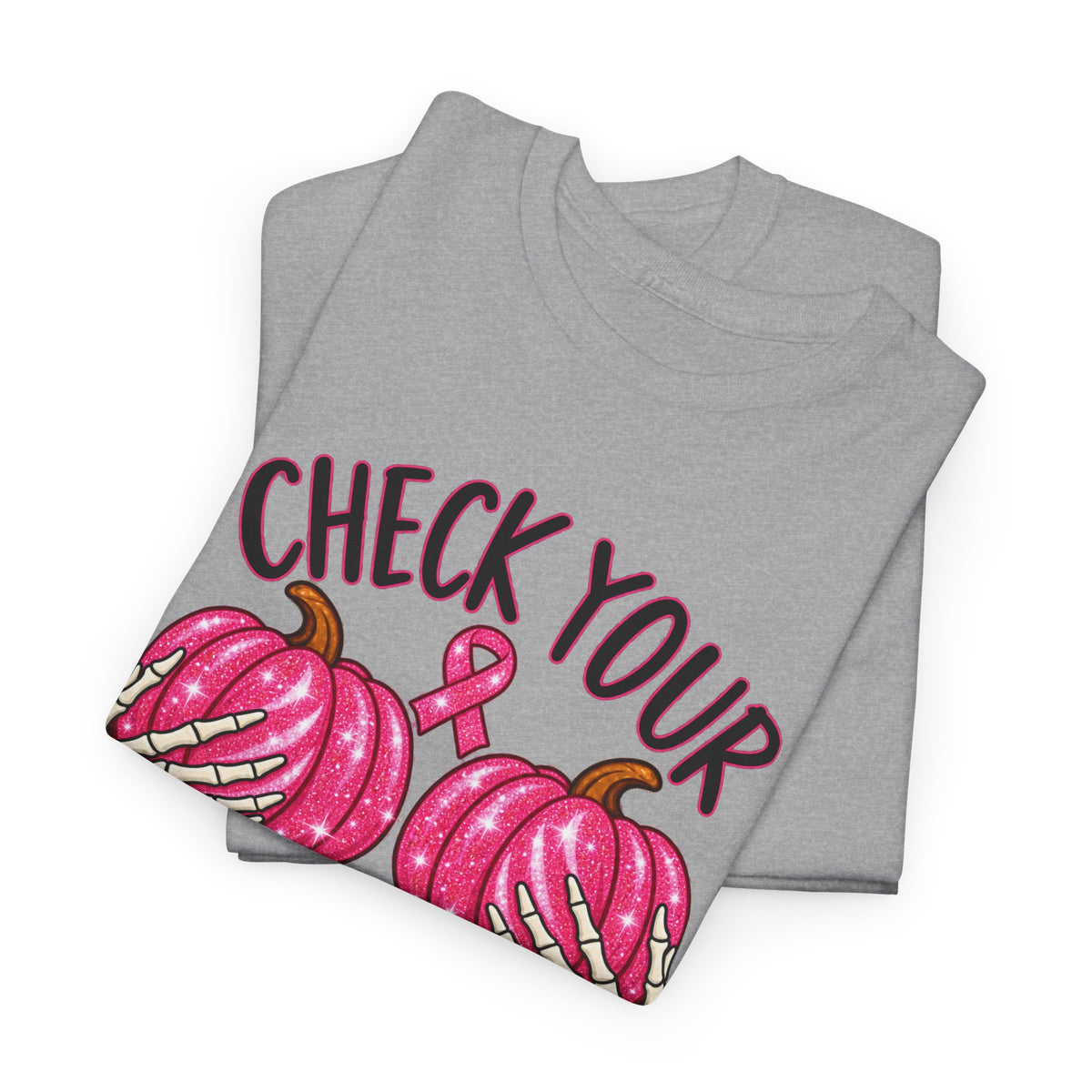 Breast Cancer Awareness T-Shirt — "Check Your Pumpkins for Lumps" Pink Ribbon Tee