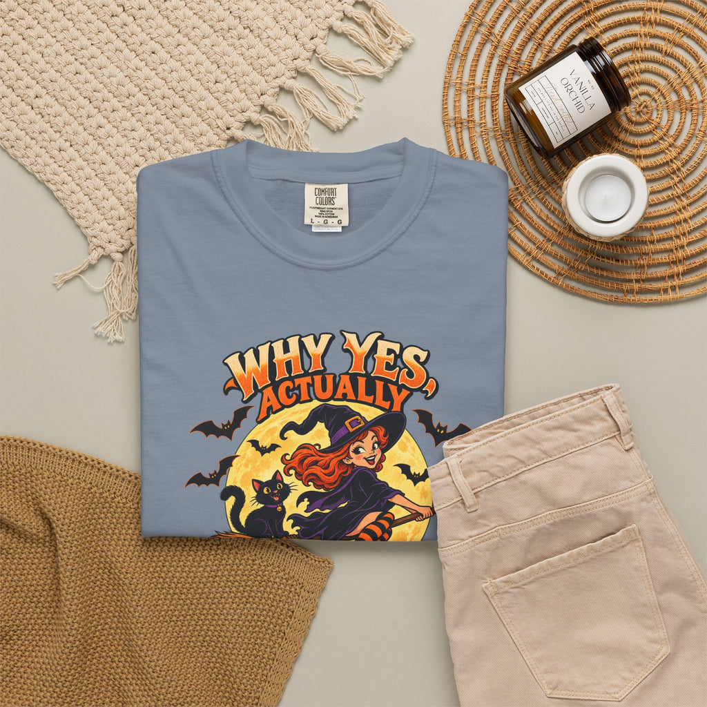 Witch Broom Halloween T-Shirt — "Why Yes Actually I Can Drive A Stick"