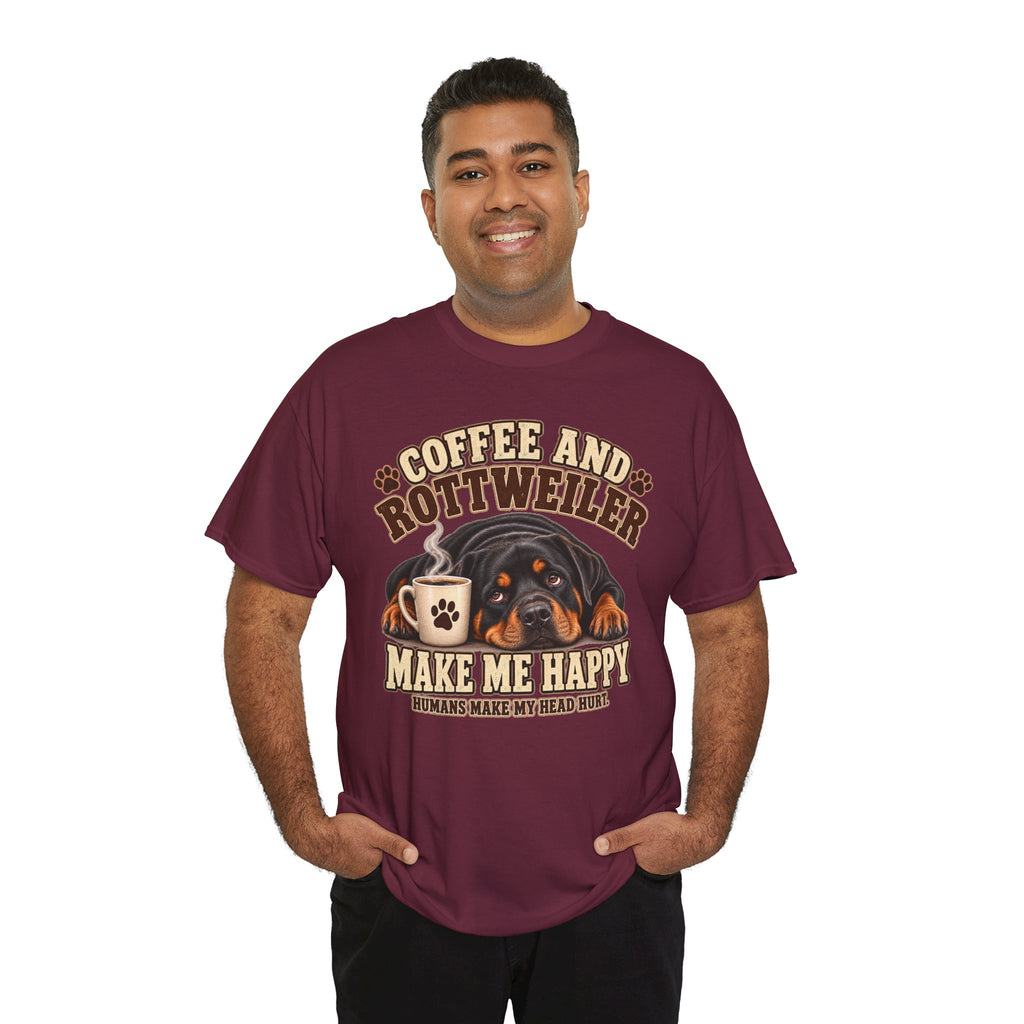 Coffee and Rottweiler Tee — "Coffee and Rottweiler Make Me Happy" Dog Lover Shirt