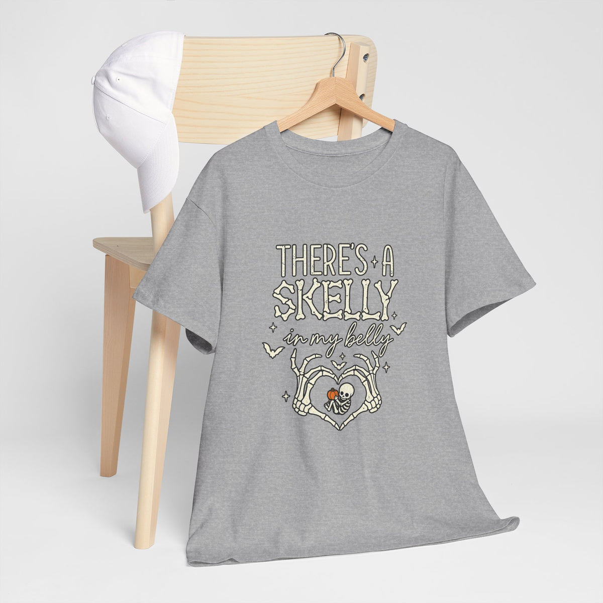 Skeleton Heart T‑Shirt — "There's a Skelly in My Belly" Cute Halloween Tee