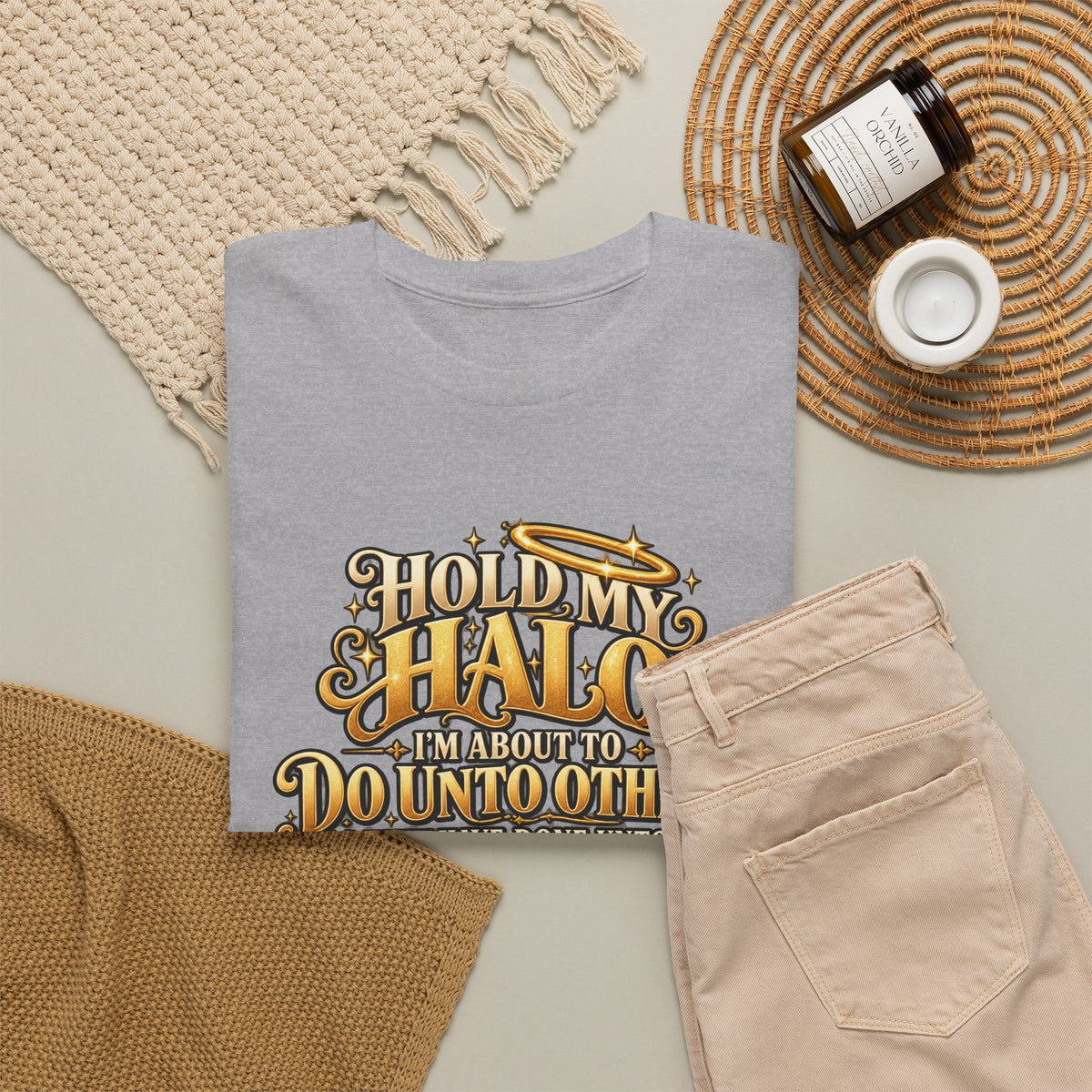 T-Shirt — "Hold My Halo I'm About To Do Unto Others" Vintage Faith Graphic Tee