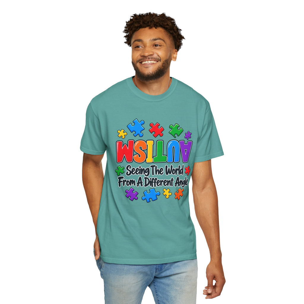 Autism Awareness T-Shirt — "Seeing the World From a Different Angle" Puzzle Design