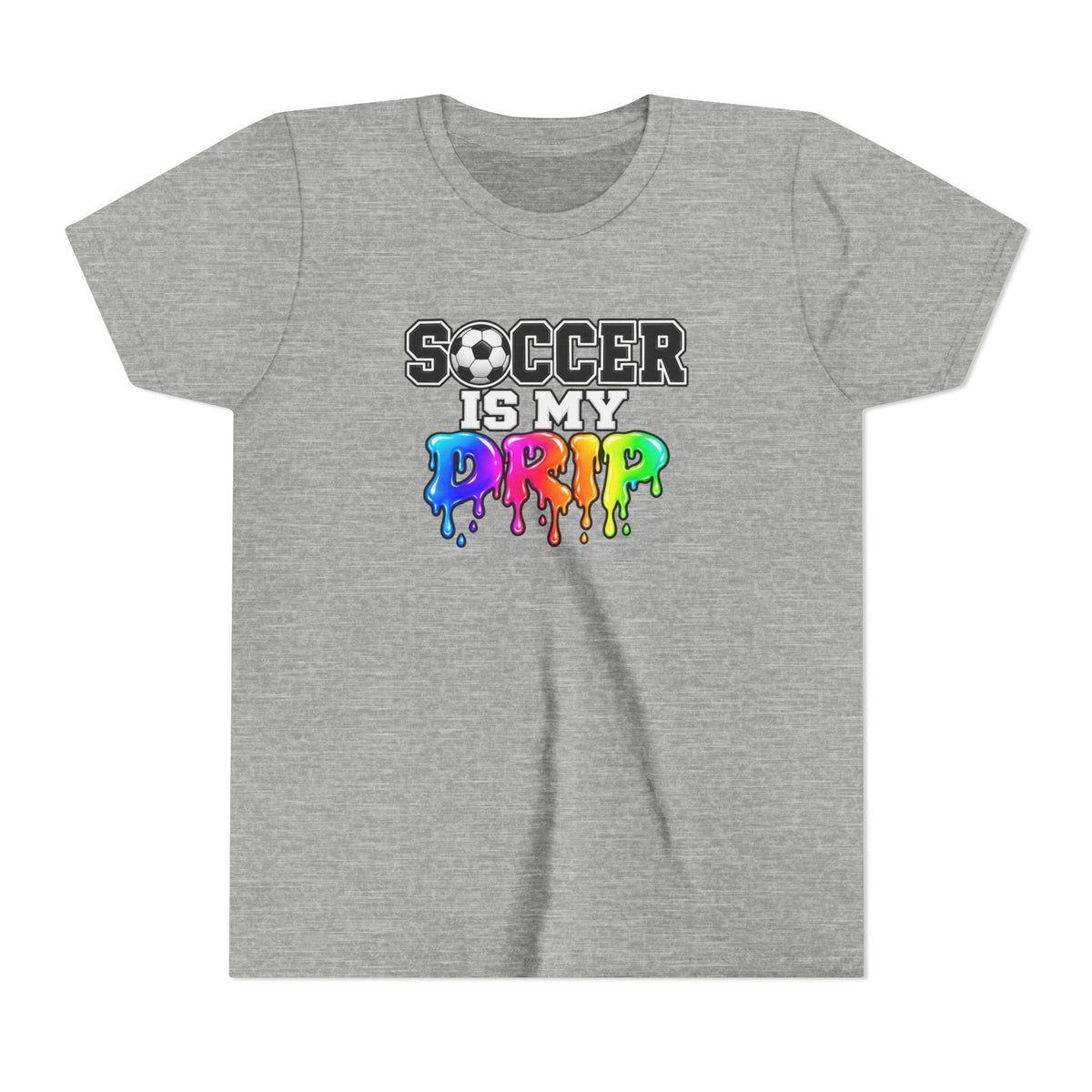 Youth Tee — "Soccer Is My Drip" Colorful Drip Soccer Graphic