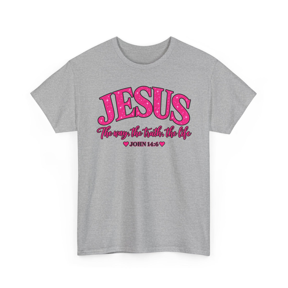 Christian T-Shirt — "JESUS The way, the truth, the life" (John 14:6) Pink Vintage Script