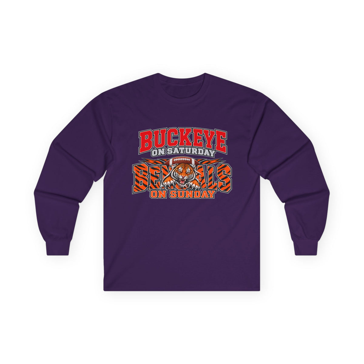 Buckeye Football Long Sleeve Tee – Saturday & Sunday Game Day Shirt