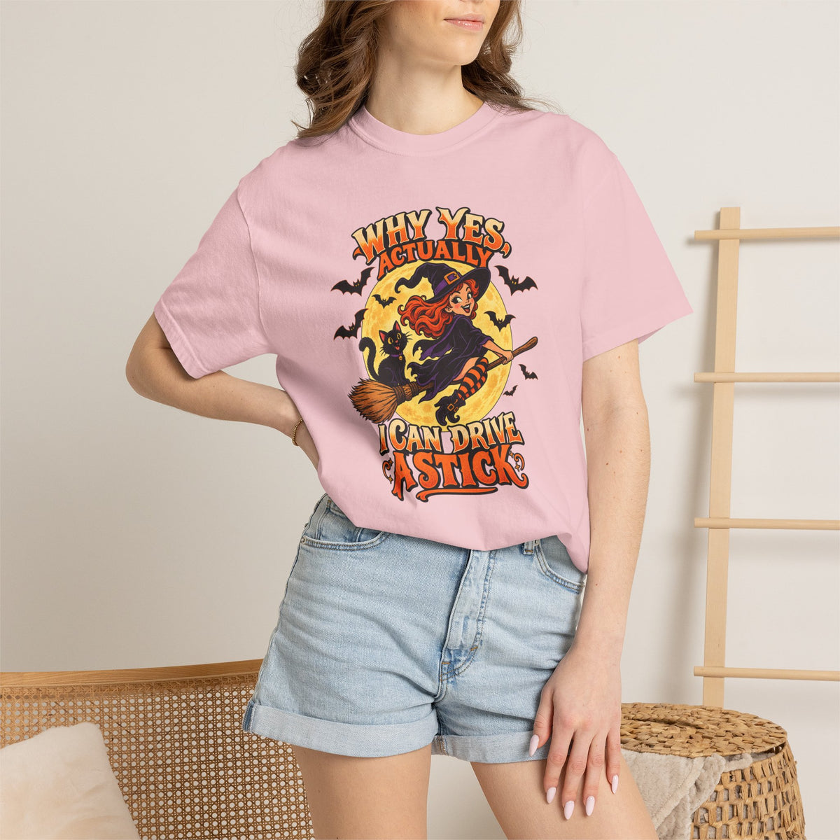 Witch Broom Halloween T-Shirt — "Why Yes Actually I Can Drive A Stick"
