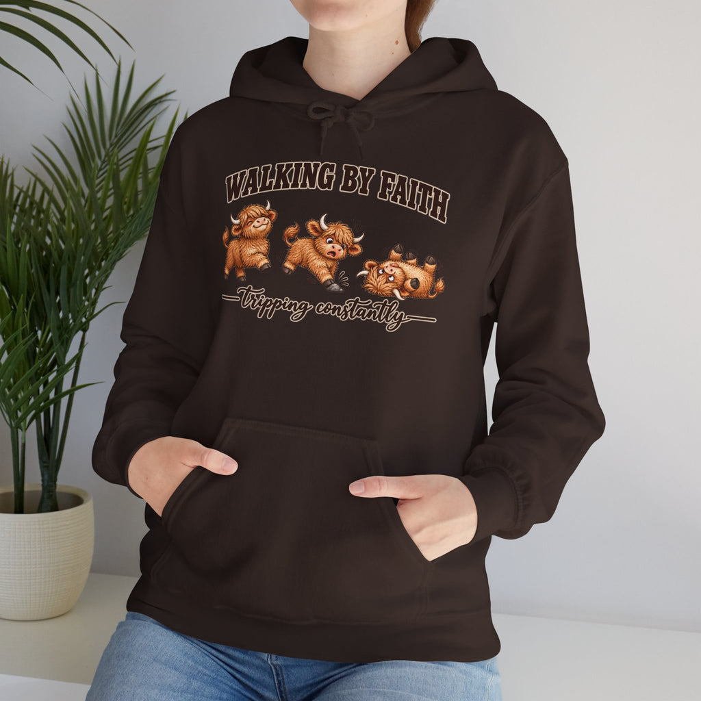 Walking by Faith Christian Highland Cow Hoodie
