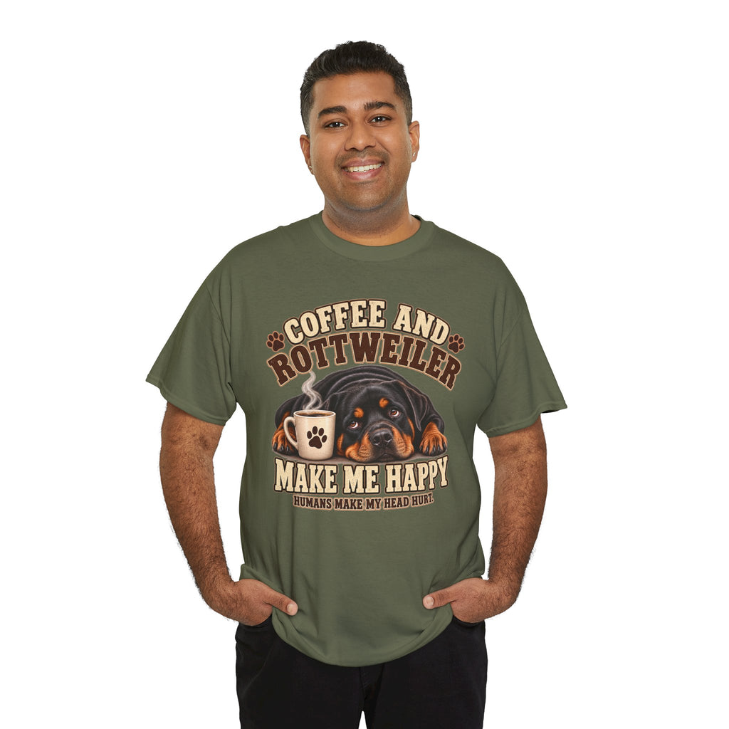 Coffee and Rottweiler Tee — "Coffee and Rottweiler Make Me Happy" Dog Lover Shirt