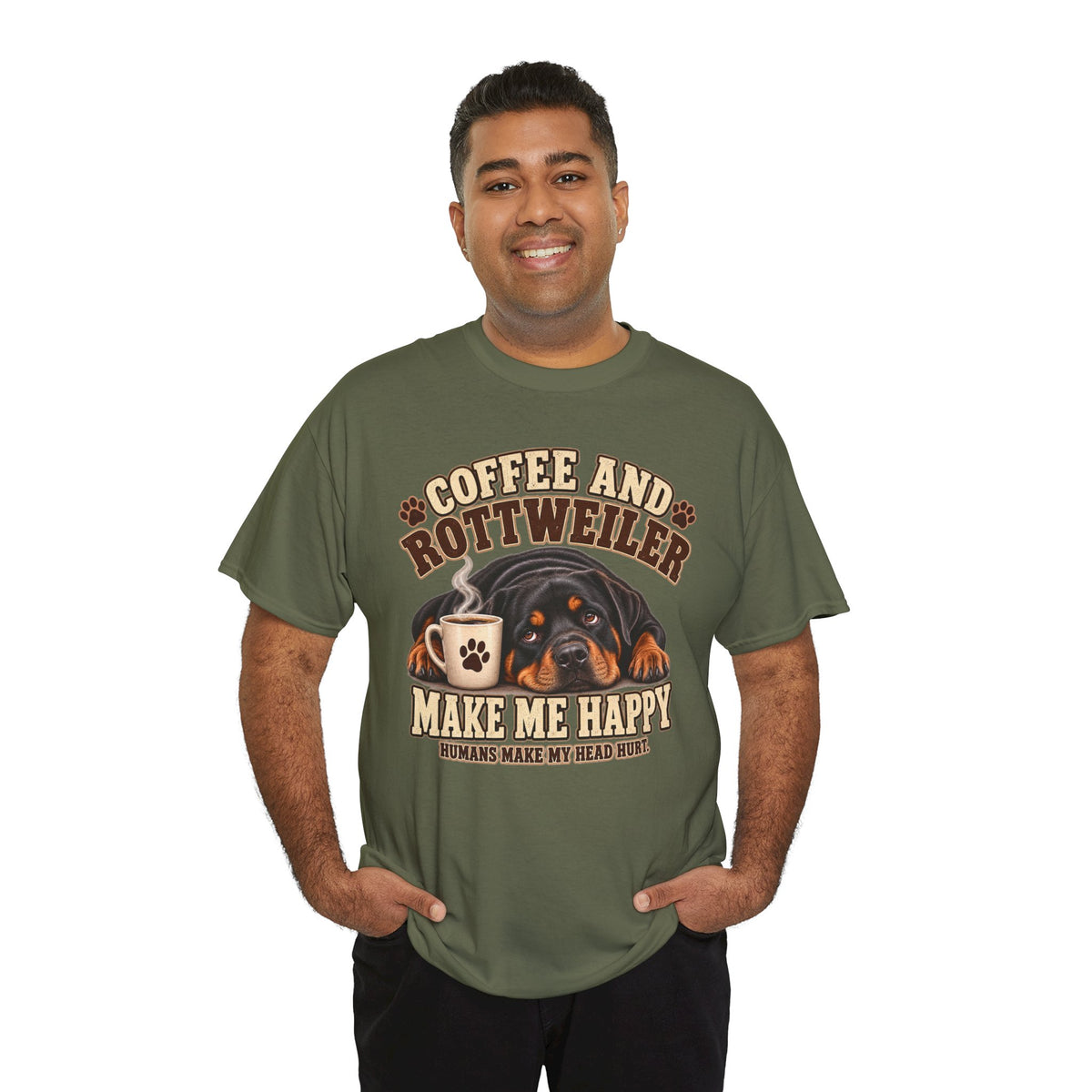 Coffee and Rottweiler Tee — "Coffee and Rottweiler Make Me Happy" Dog Lover Shirt