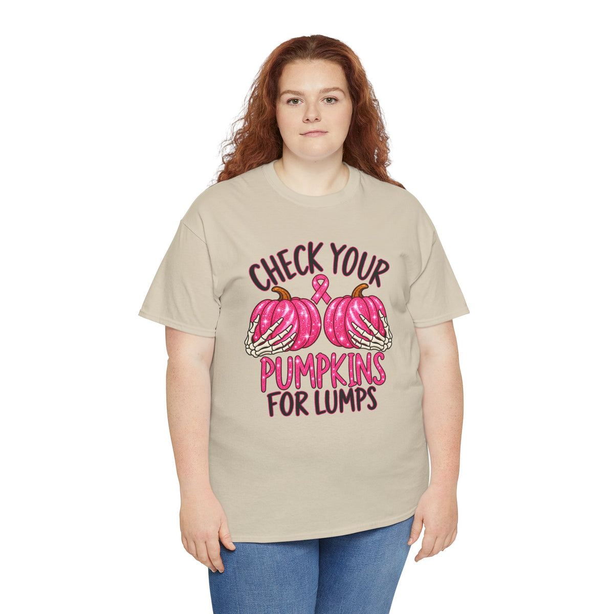 Breast Cancer Awareness T-Shirt — "Check Your Pumpkins for Lumps" Pink Ribbon Tee