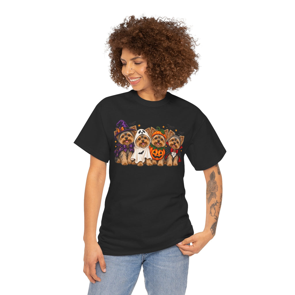 Halloween Yorkie T-Shirt — Cute Yorkies in Costumes (Pumpkin, Ghost, Witch, Vampire)