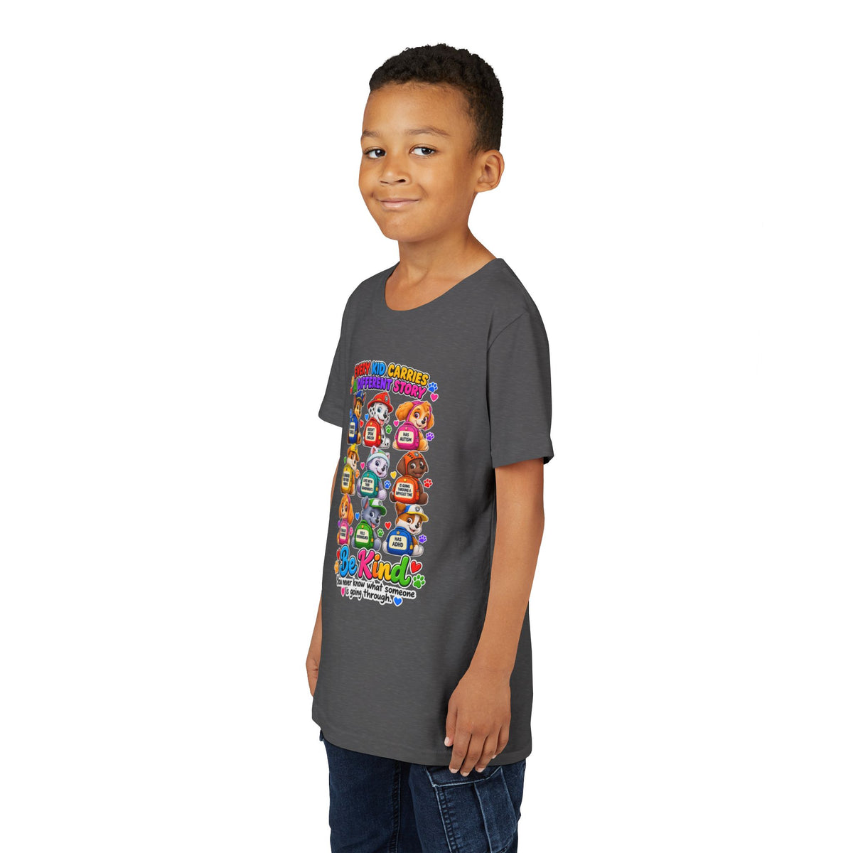 Be Kind Youth Short Sleeve Tee – Colorful Cartoon Character Shirt