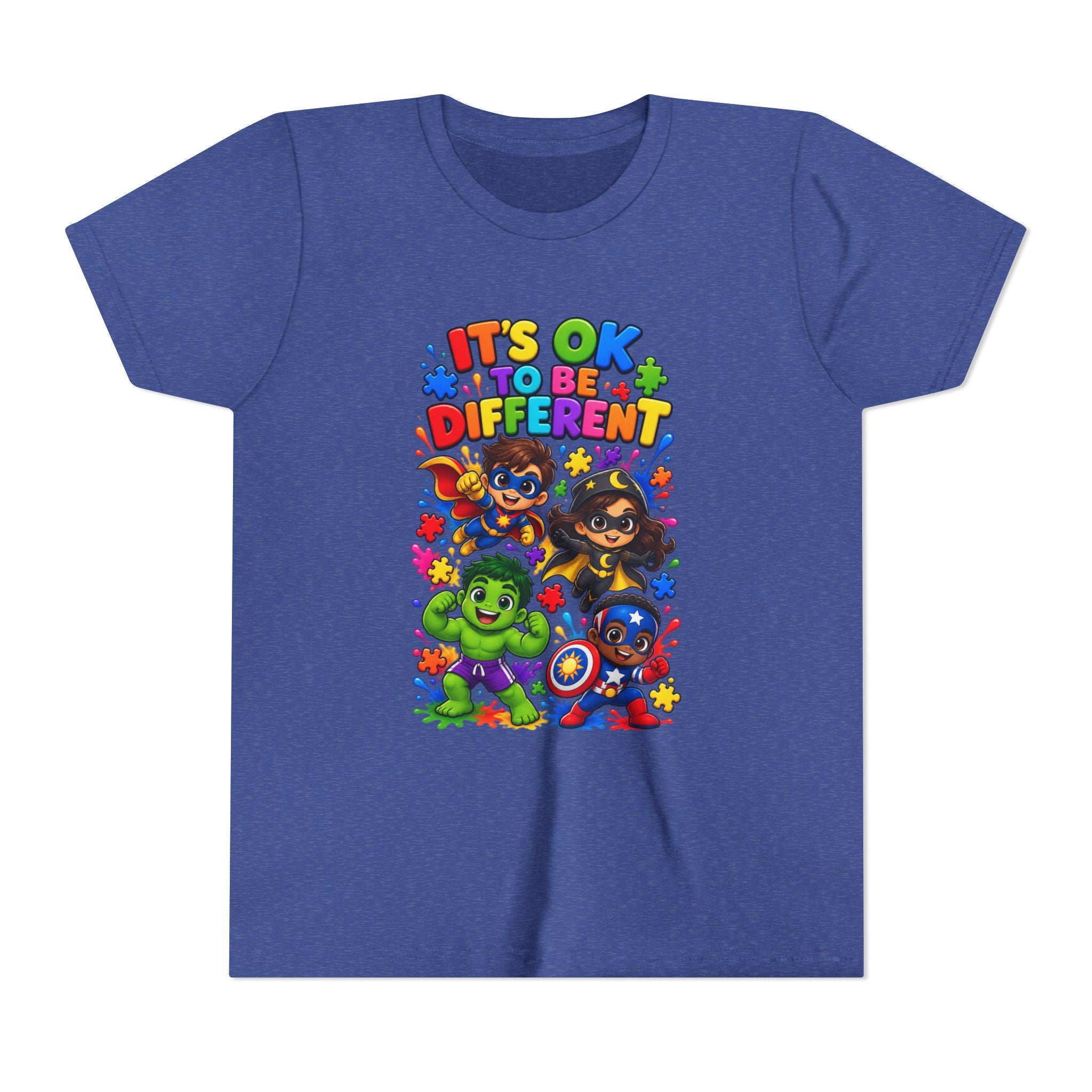 Kids T-Shirt — "It's OK to Be Different" Colorful Superhero Diversity Tee