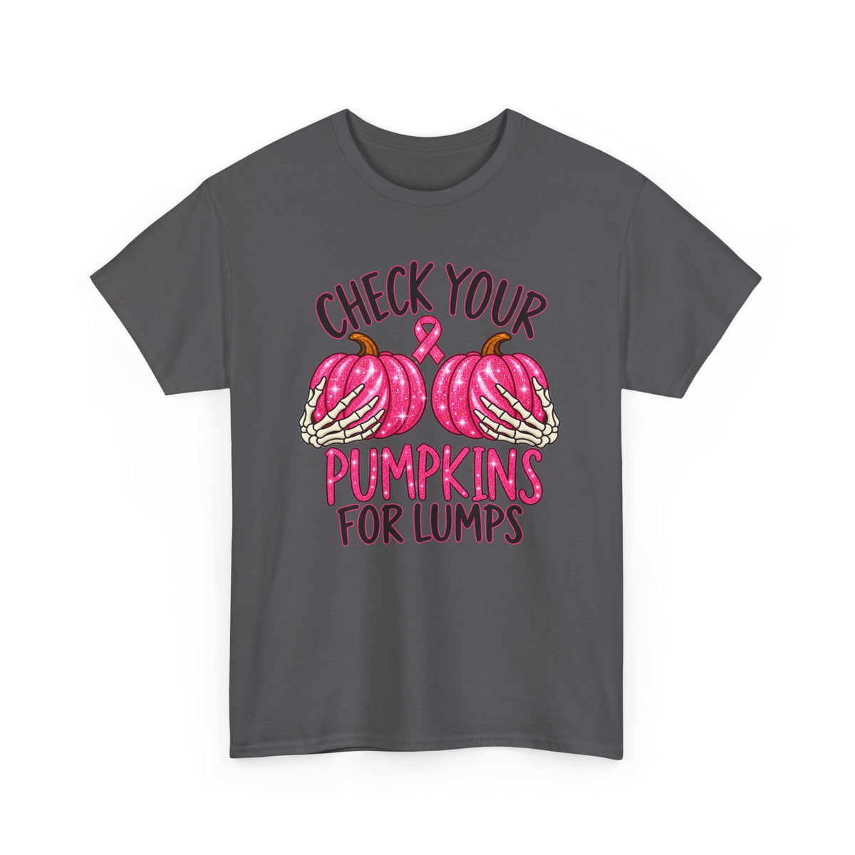 Breast Cancer Awareness T-Shirt — "Check Your Pumpkins for Lumps" Pink Ribbon Tee
