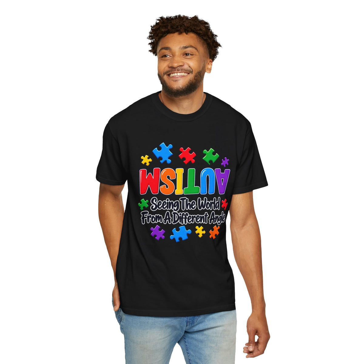 Autism Awareness T-Shirt — "Seeing the World From a Different Angle" Puzzle Design