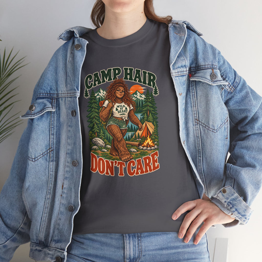 Camp Hair Don't Care T-Shirt — Retro Camping Graphic Tee
