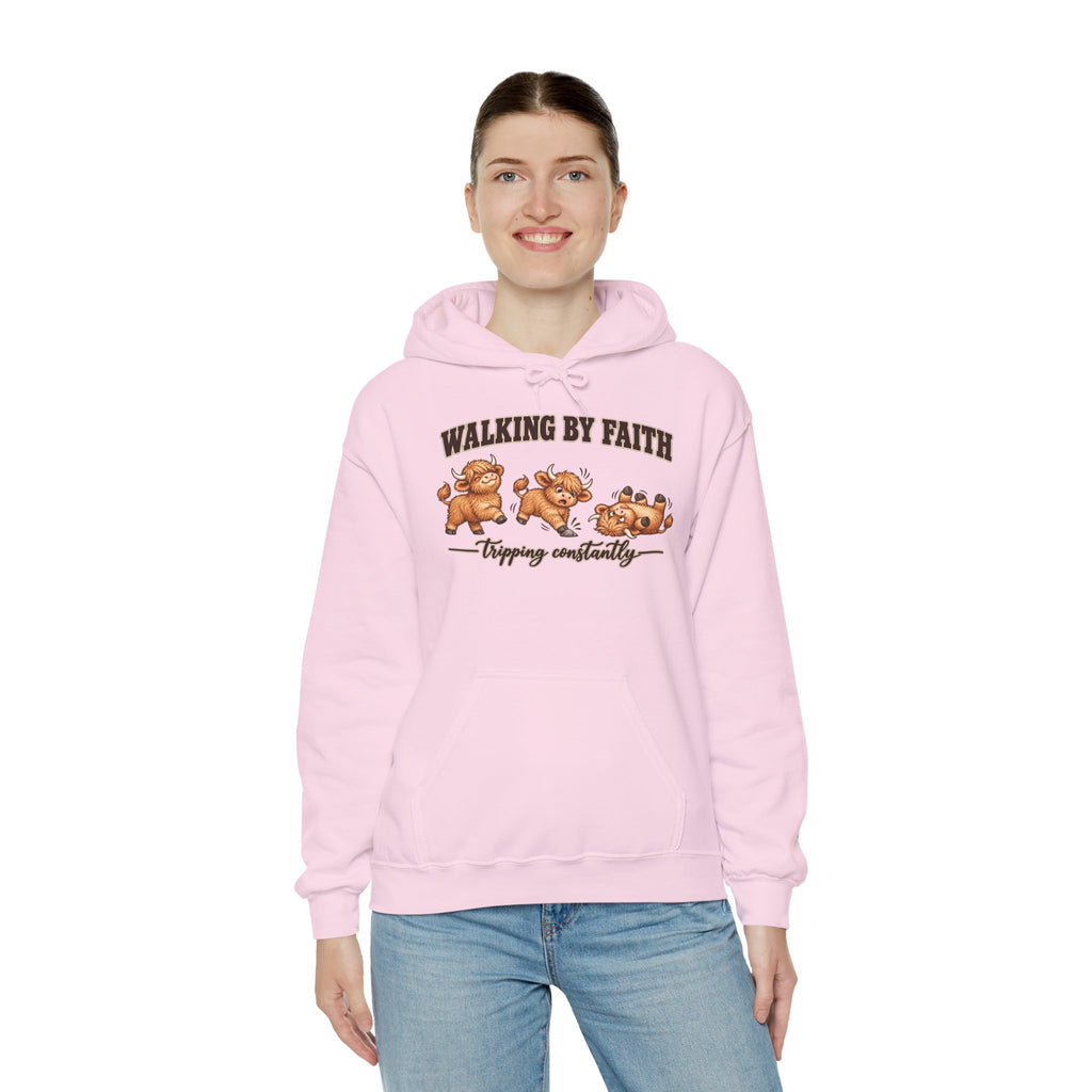 Walking by Faith Christian Highland Cow Hoodie