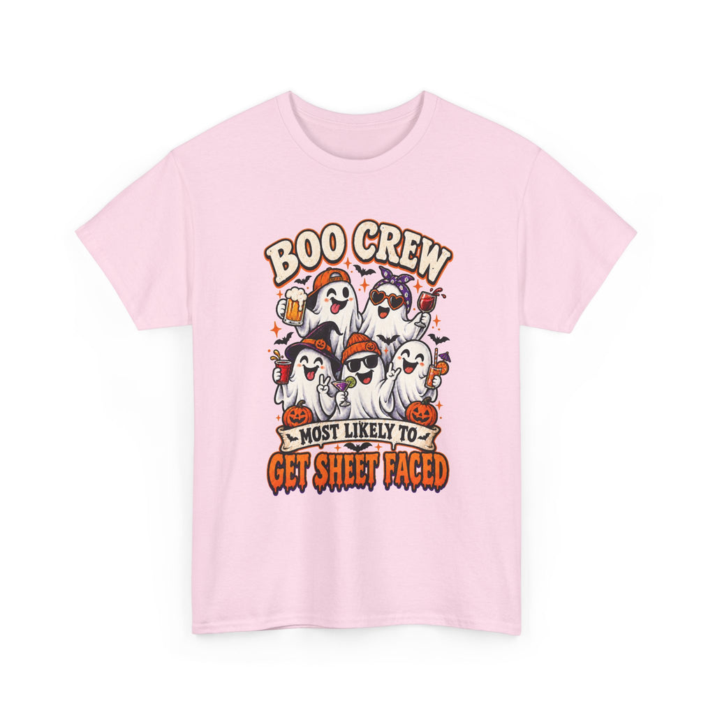 Boo Crew Halloween T-Shirt — “Most Likely to Get Sheet Faced” Funny Ghost Party Tee