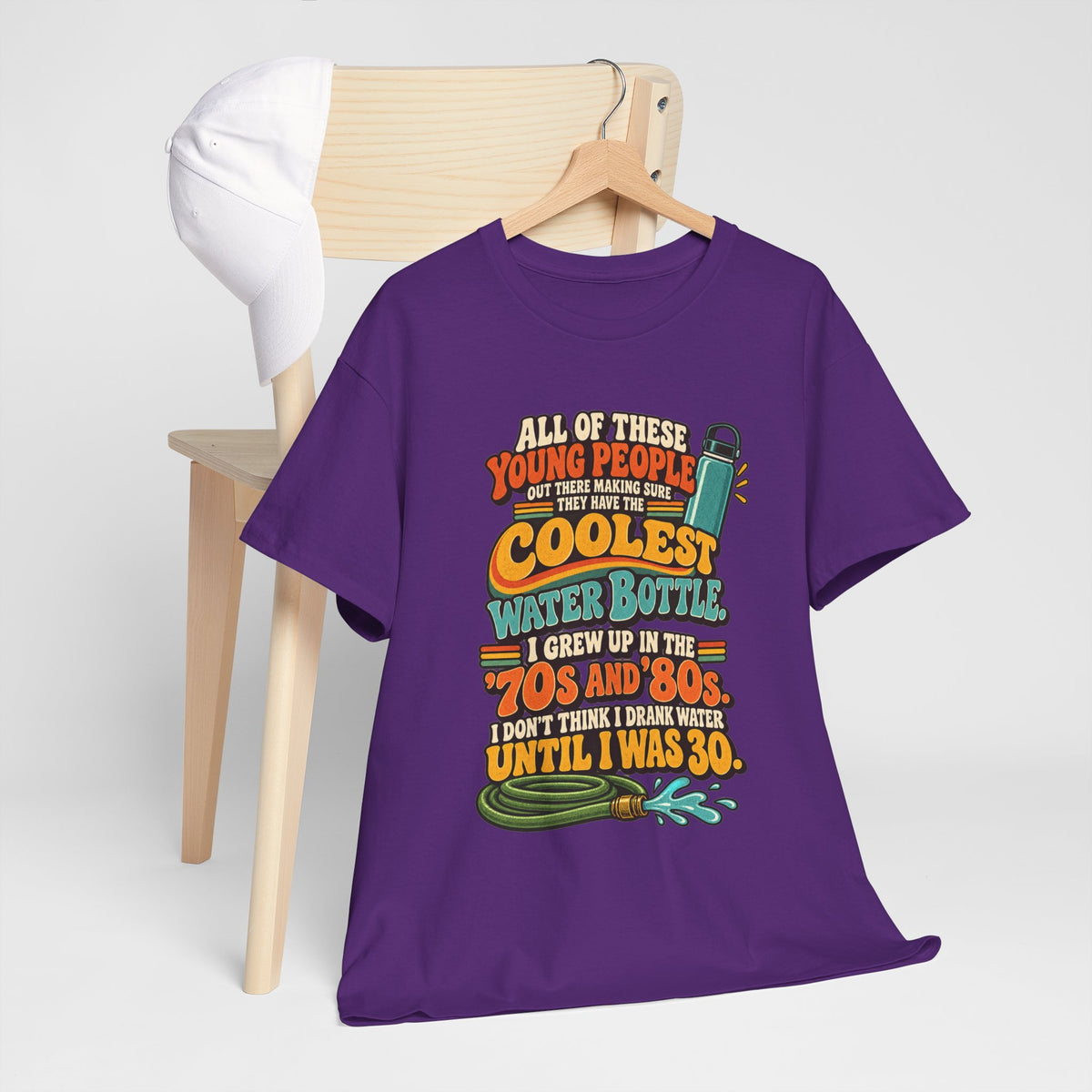 Retro 70s-80s Funny Water Bottle Tee — "Coolest Water Bottle" Graphic T-Shirt