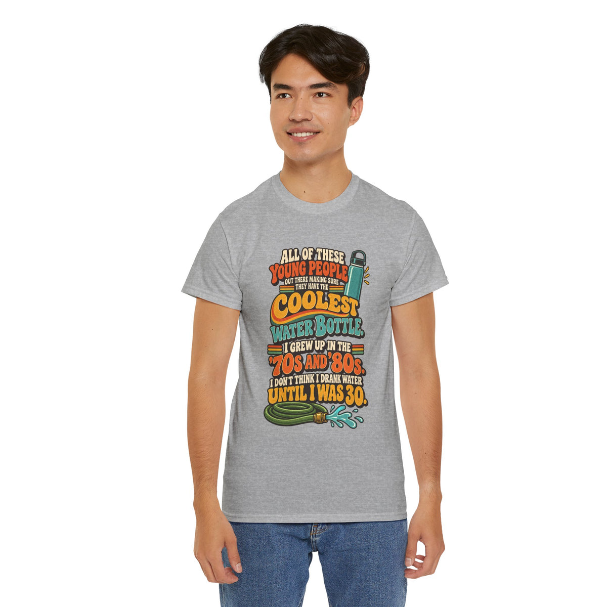 Retro 70s-80s Funny Water Bottle Tee — "Coolest Water Bottle" Graphic T-Shirt