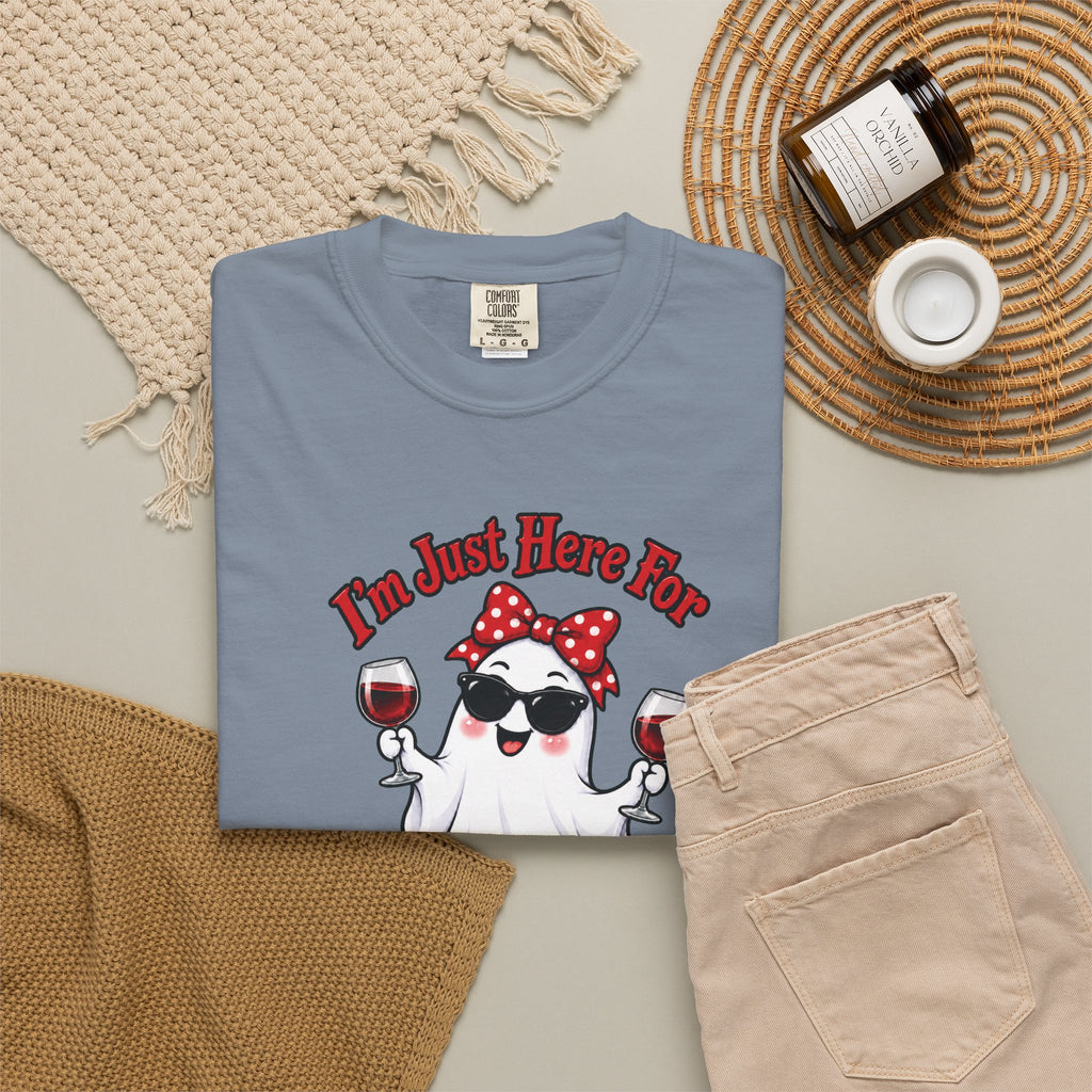 Wine Ghost T-Shirt — "I'm Just Here For The Spirits" Halloween Tee