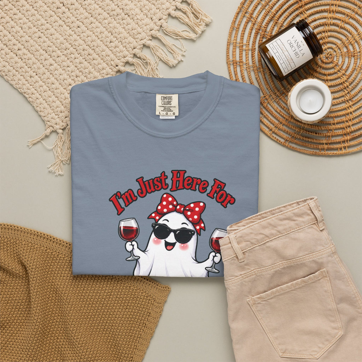 Wine Ghost T-Shirt — "I'm Just Here For The Spirits" Halloween Tee