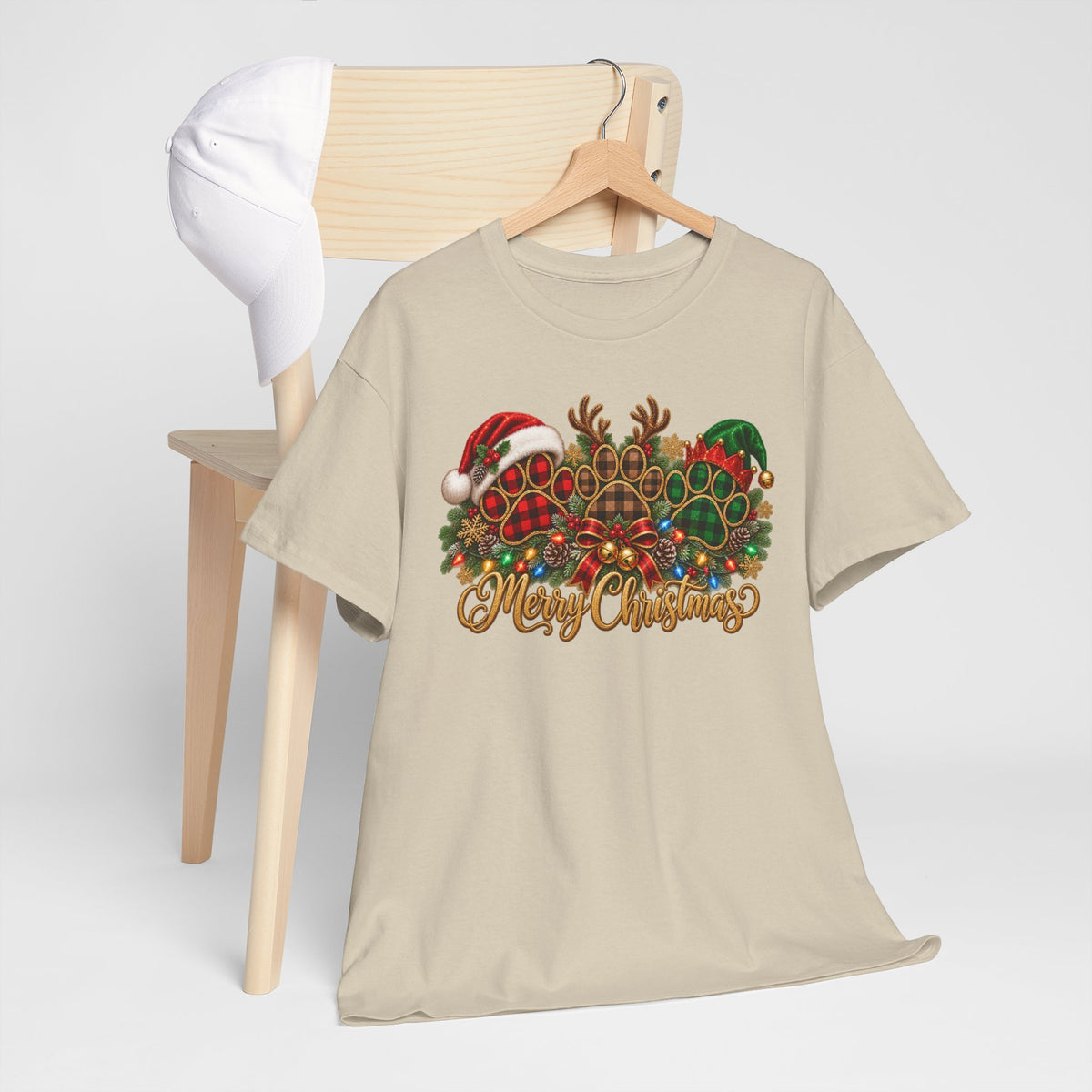 Merry Christmas Paw Prints Holiday Graphic Tee