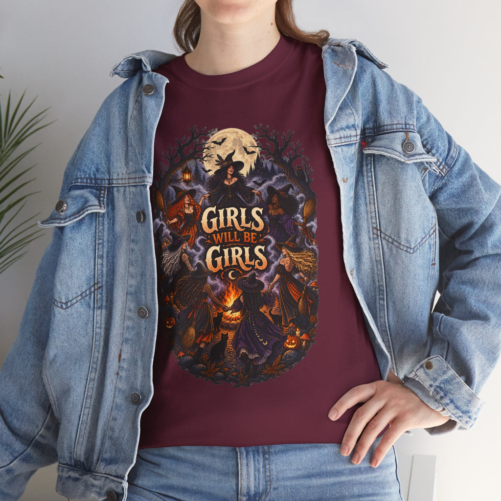Girls Will Be Girls T-Shirt — Witchy Campfire Illustration Tee