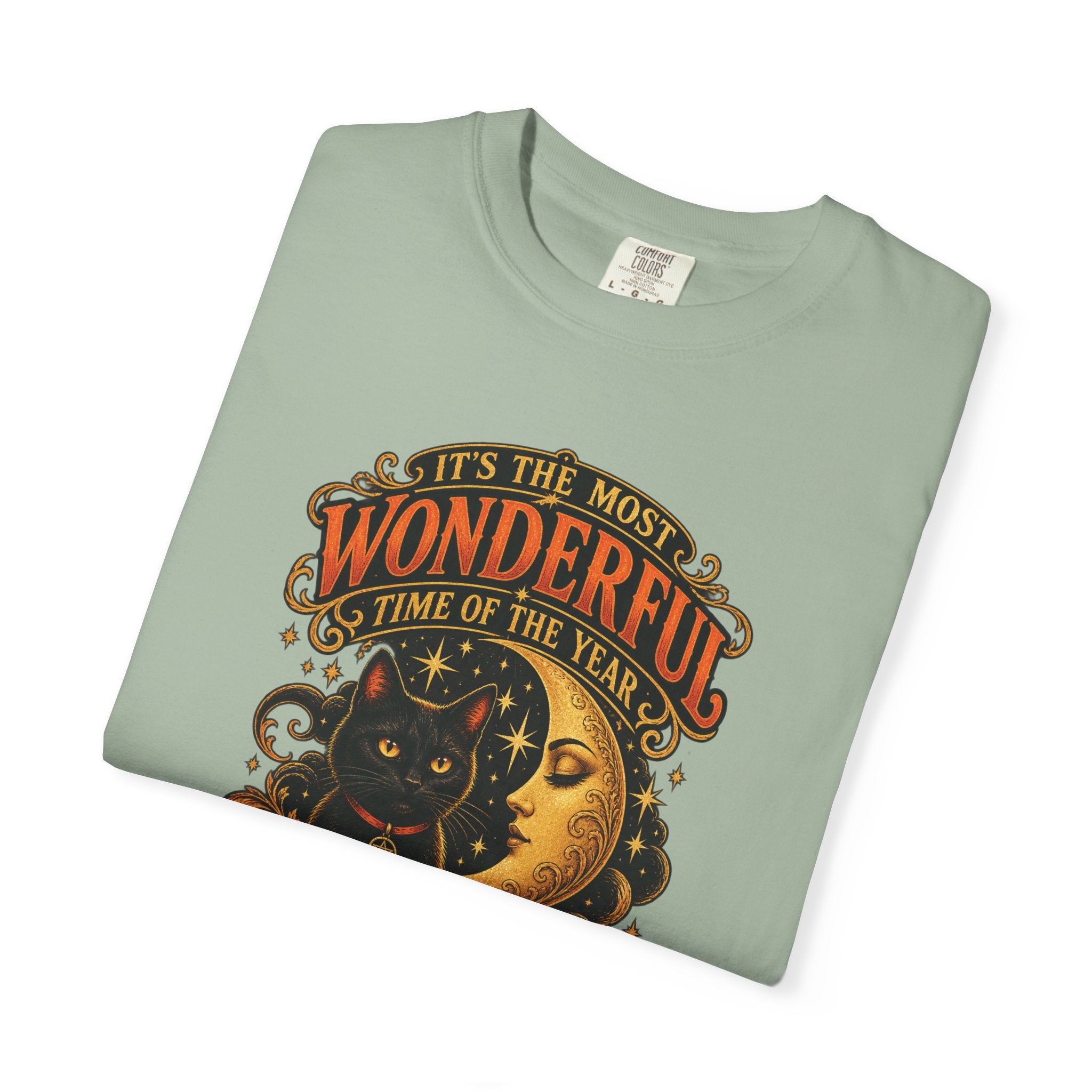 T-Shirt — "It's the Most Wonderful Time of the Year" Halloween Black Cat & Pumpkin