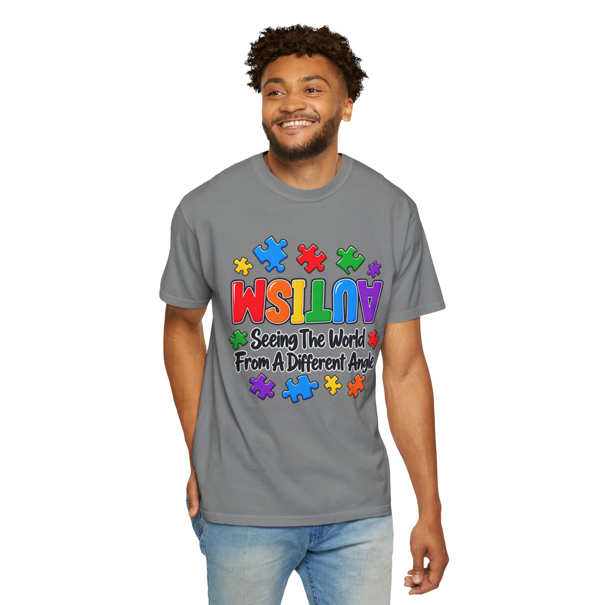 Autism Awareness T-Shirt — "Seeing the World From a Different Angle" Puzzle Design