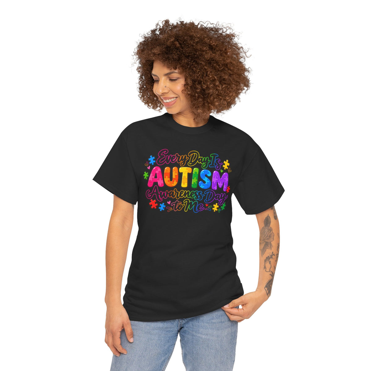 Autism Awareness T-Shirt — "Every Day Is Autism Awareness Day to Me" Colorful Puzzle Tee