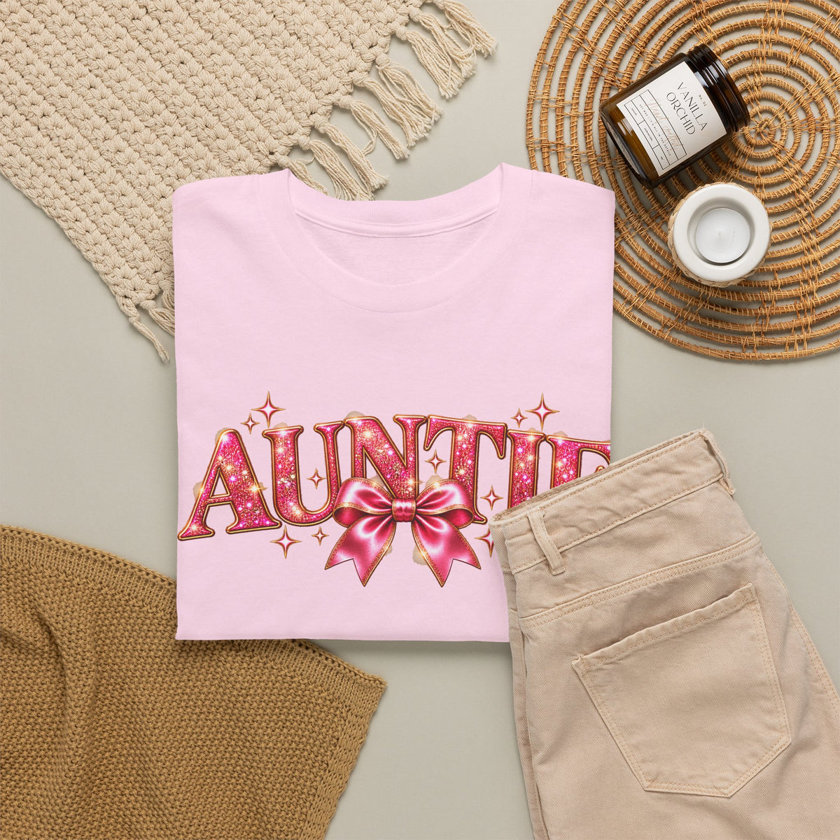 Auntie Graphic T-Shirt | Pink Bow Design