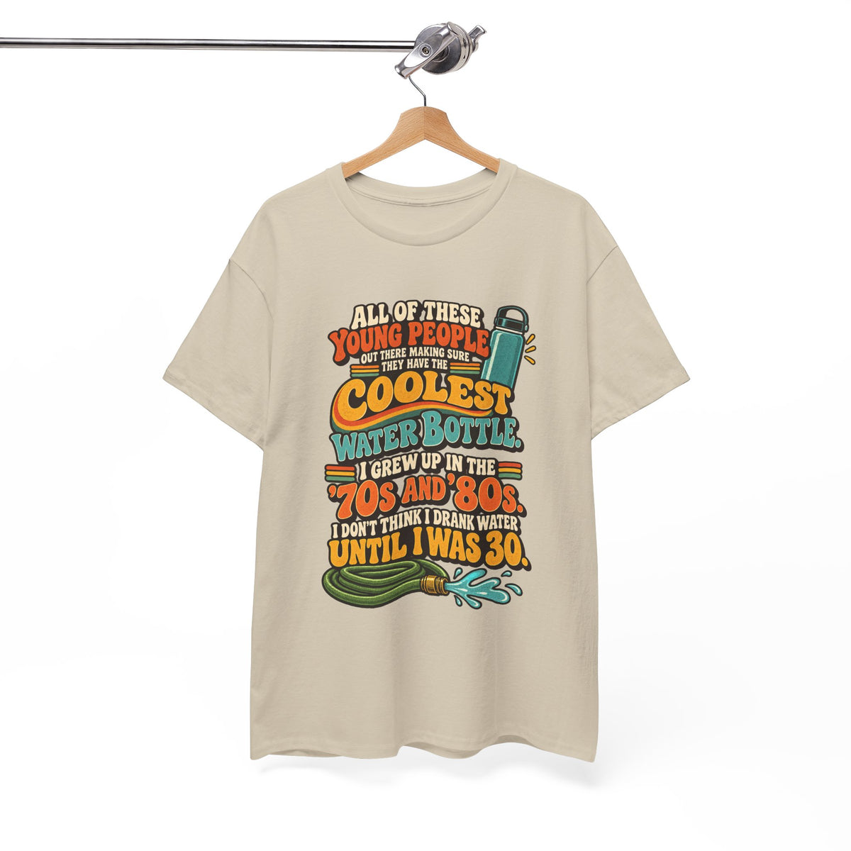 Retro 70s-80s Funny Water Bottle Tee — "Coolest Water Bottle" Graphic T-Shirt
