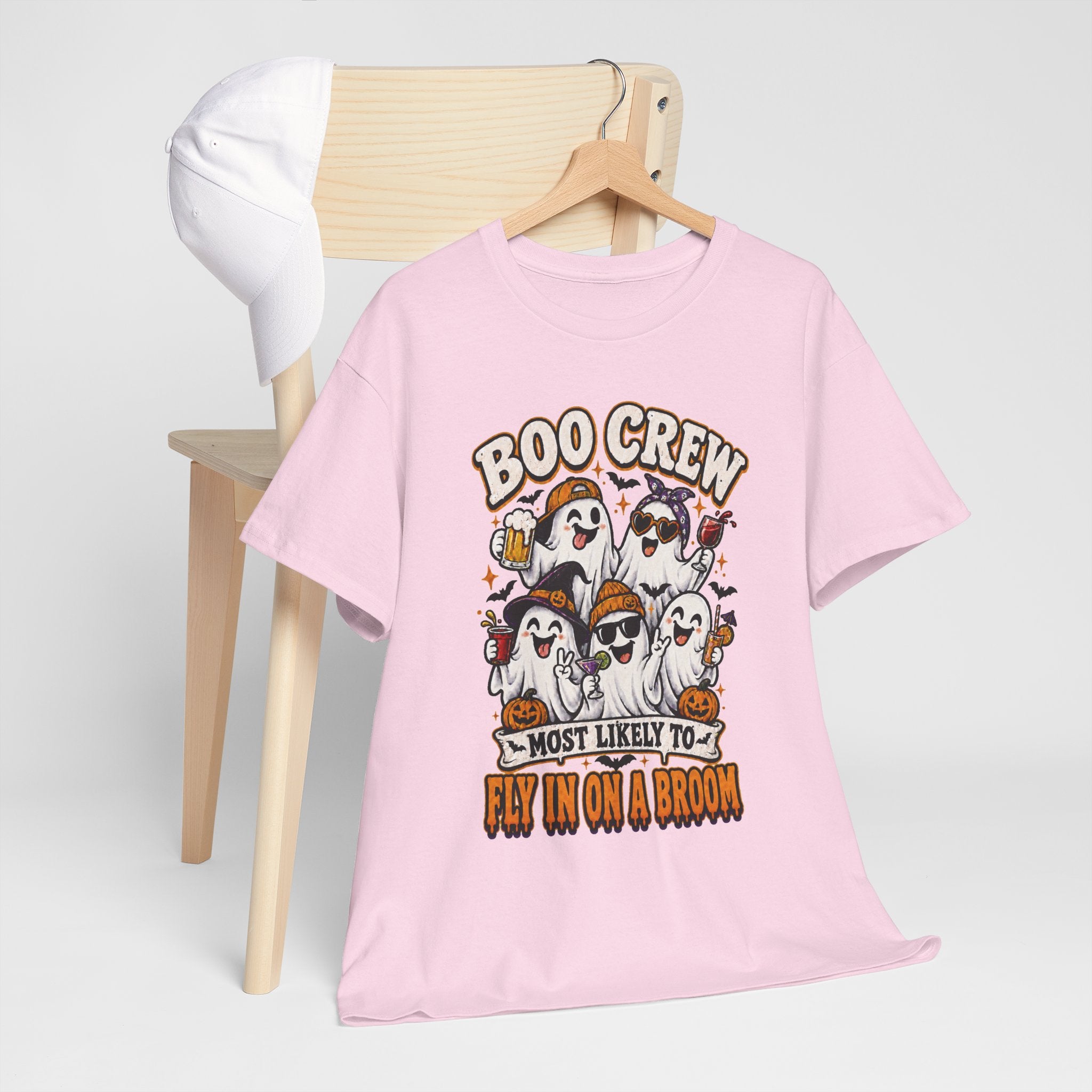 Boo Crew T-Shirt — “Most Likely to Fly on a Broom” Halloween Ghost Tee
