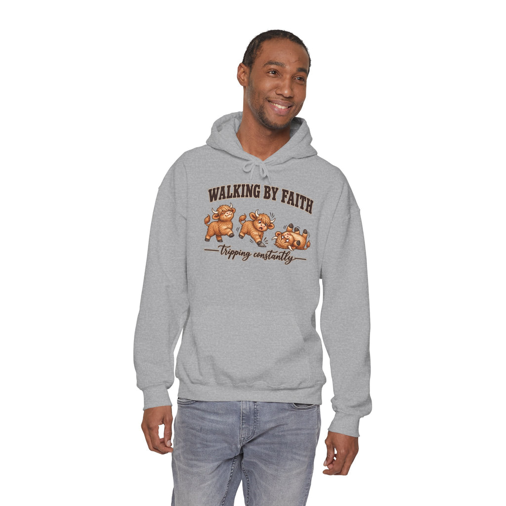 Walking by Faith Christian Highland Cow Hoodie