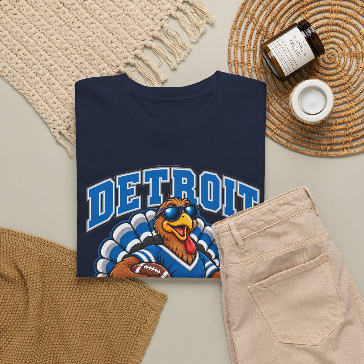 Detroit Thanksgiving Football Tee — Turkey Mascot Game Day Shirt