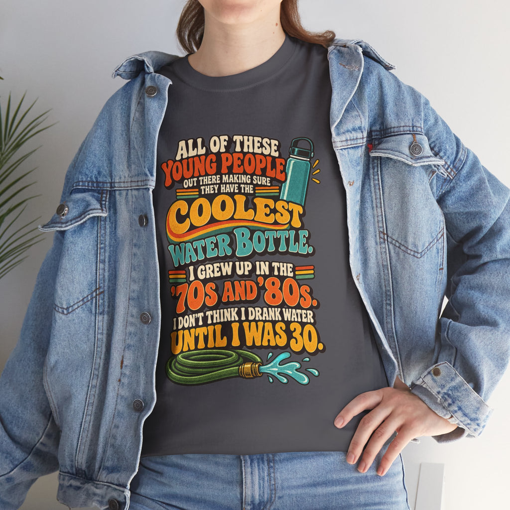 Retro 70s-80s Funny Water Bottle Tee — "Coolest Water Bottle" Graphic T-Shirt