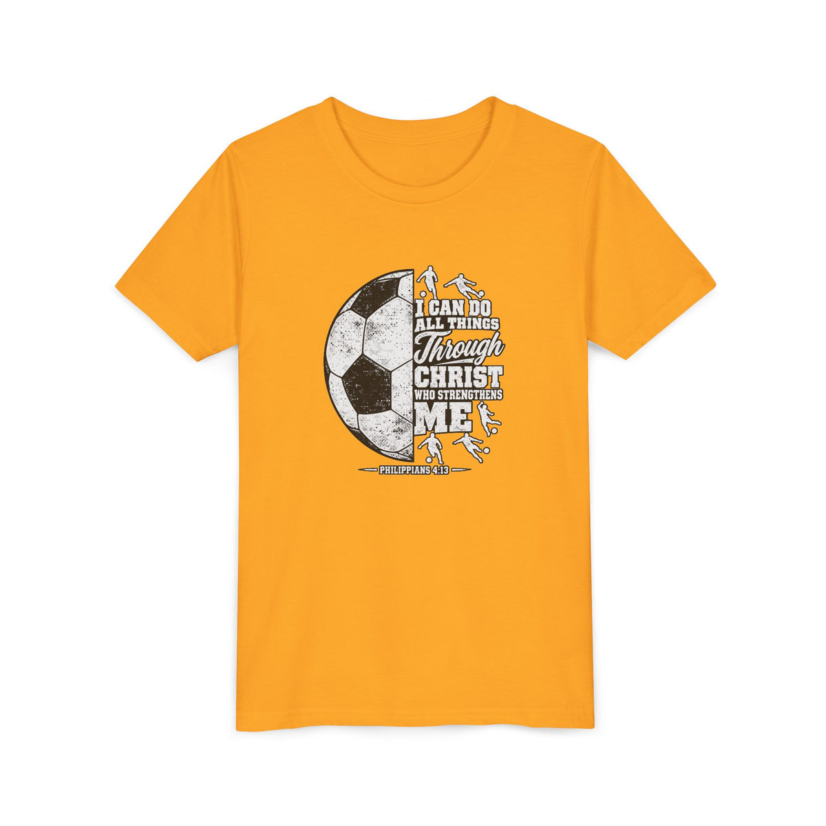 Youth Soccer Tee — "I Can Do All Things Through Christ" Inspirational Sports Shirt