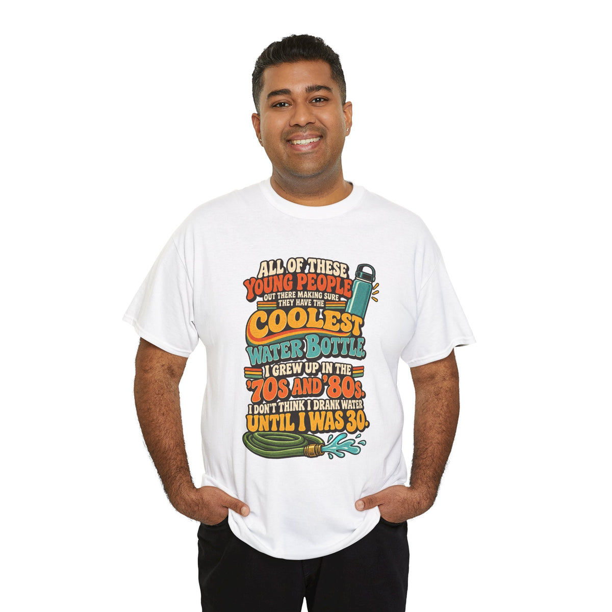 Retro 70s-80s Funny Water Bottle Tee — "Coolest Water Bottle" Graphic T-Shirt