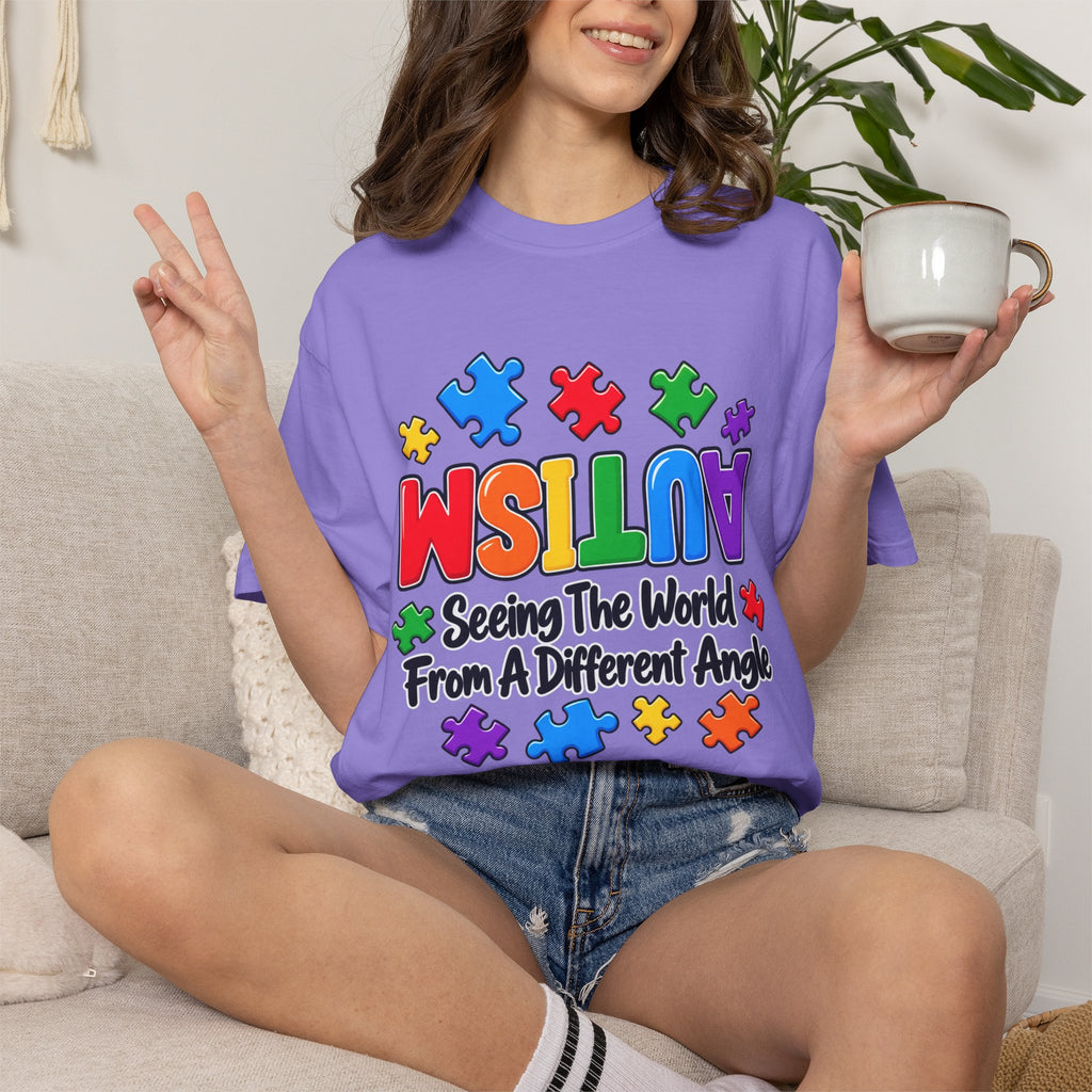 Autism Awareness T-Shirt — "Seeing the World From a Different Angle" Puzzle Design