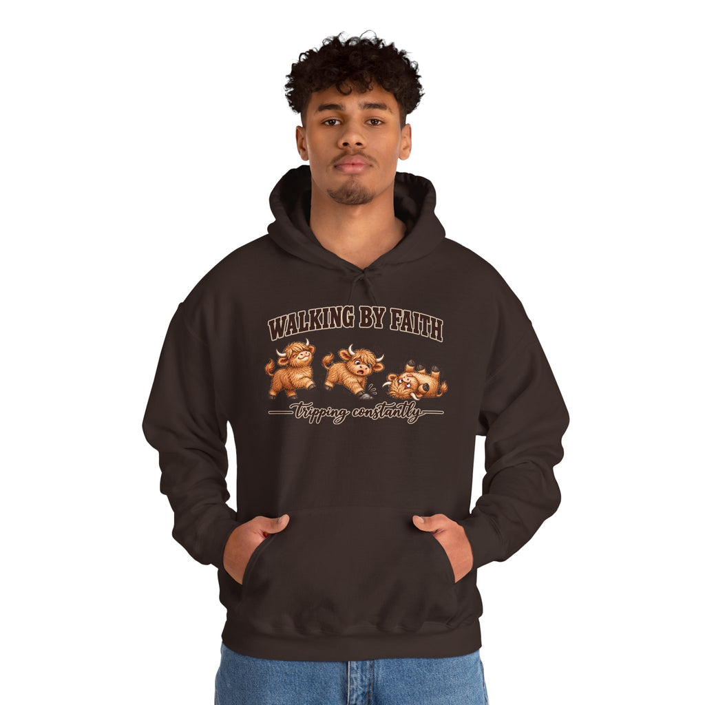 Walking by Faith Christian Highland Cow Hoodie