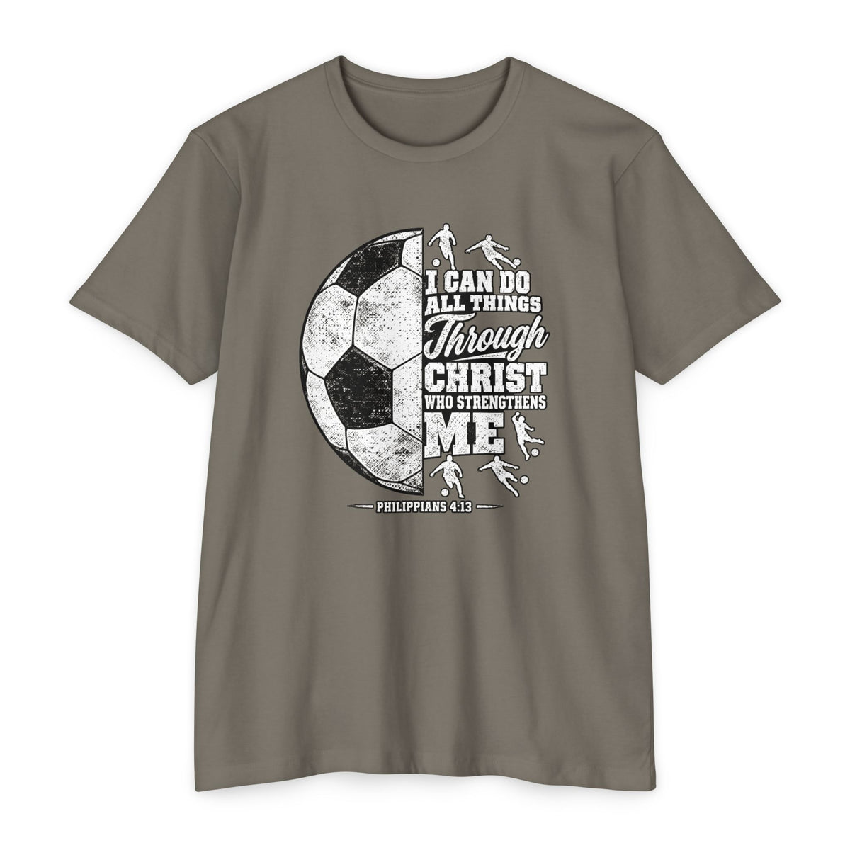 Christian Soccer T-Shirt — “I Can Do All Things Through Christ” Faith Soccer Tee