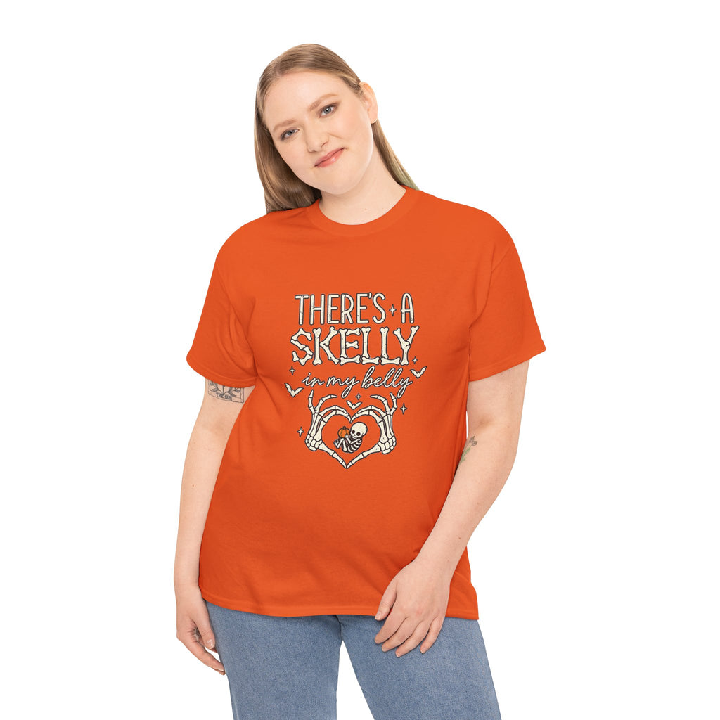 Skeleton Heart T‑Shirt — "There's a Skelly in My Belly" Cute Halloween Tee