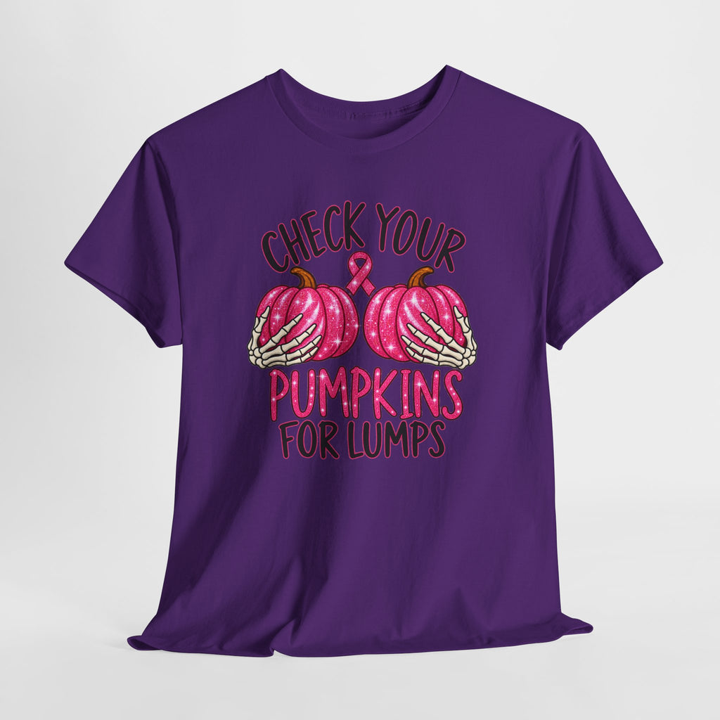 Breast Cancer Awareness T-Shirt — "Check Your Pumpkins for Lumps" Pink Ribbon Tee