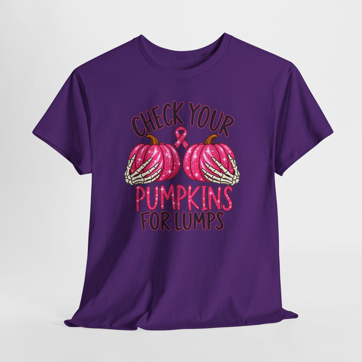 Breast Cancer Awareness T-Shirt — "Check Your Pumpkins for Lumps" Pink Ribbon Tee